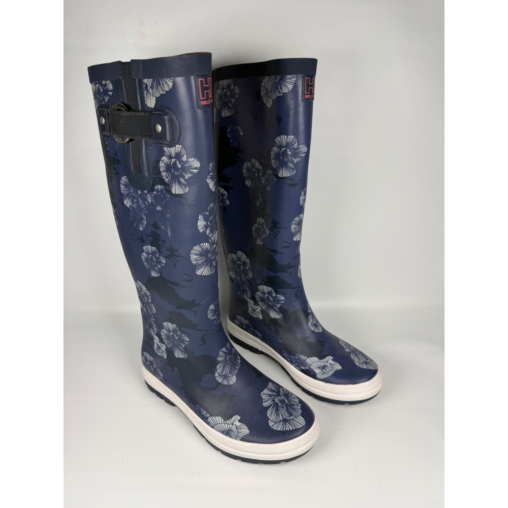 Helly Hansen Veierland 2 Graphic Tall Rain Boots Navy Floral Women's‎ US 8
